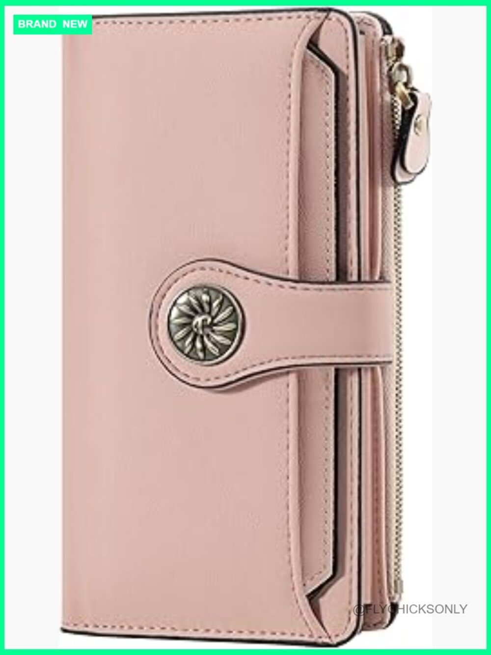 Large Tri-Fold RFID Blocking Wax Leather Card Holder with Zipper Pocket